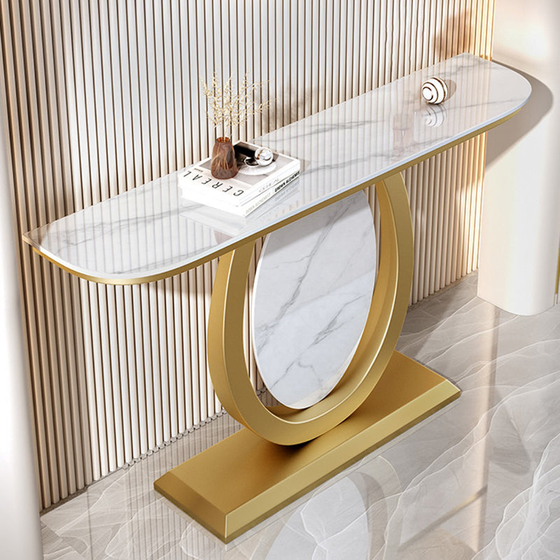 Glam Stone Accent Table Half Moon Console Sofa Table for Hall