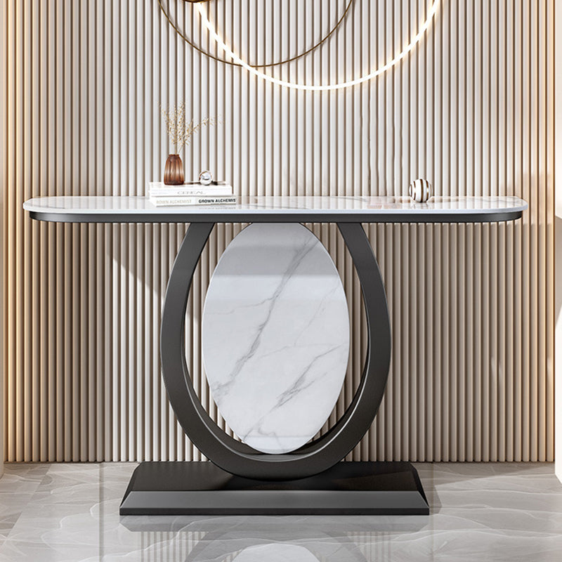 Glam Stone Accent Table Half Moon Console Sofa Table for Hall