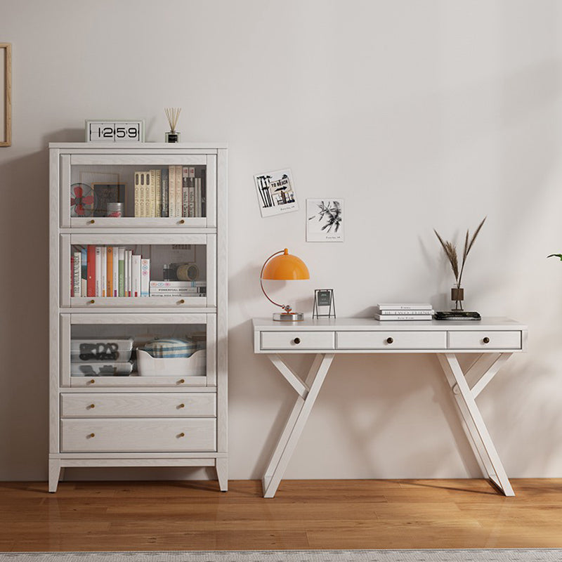 Modern Closed Back Bookcase Standard White Wood Bookshelf with Doors