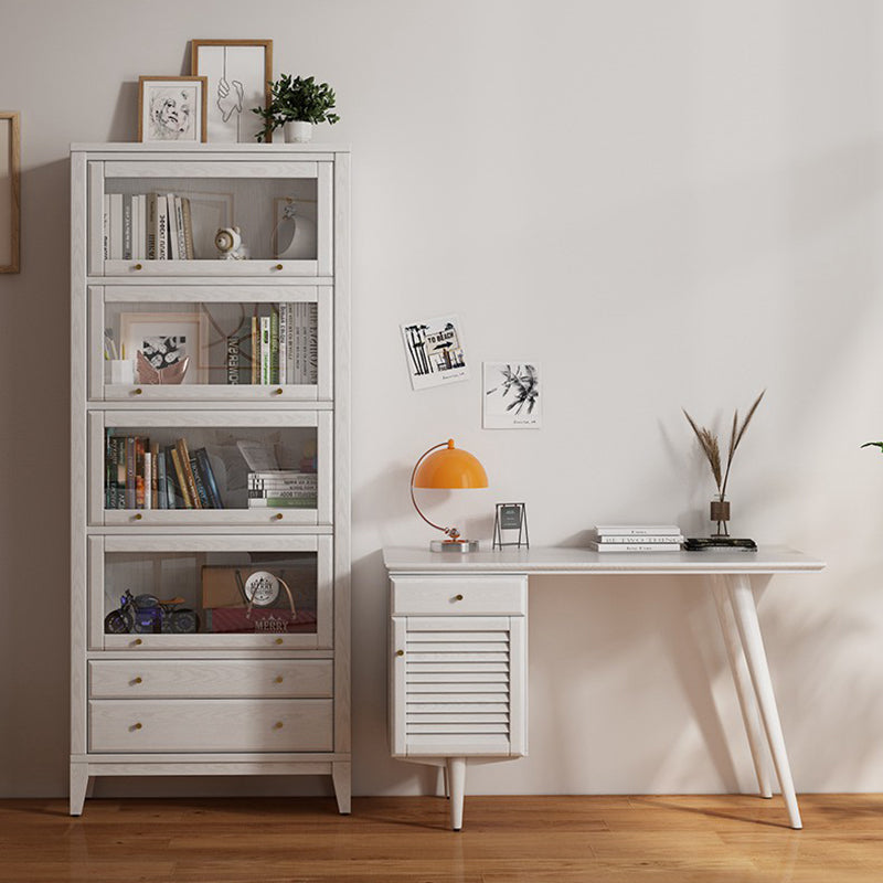 Modern Closed Back Bookcase Standard White Wood Bookshelf with Doors