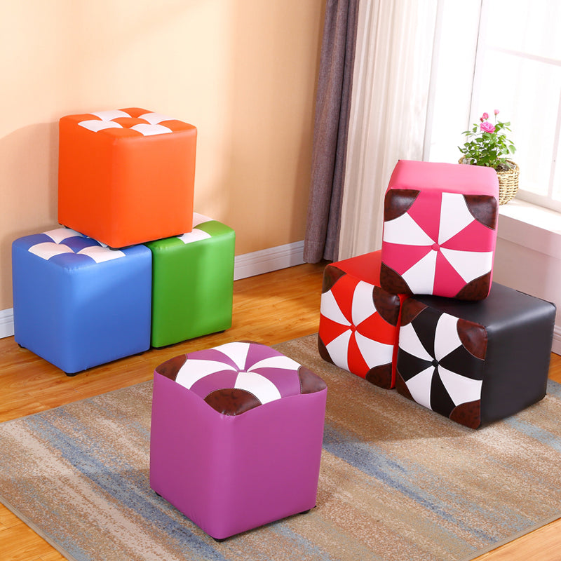 Purple Modern Pouf Leather Check Print Pouf for Drawing Room