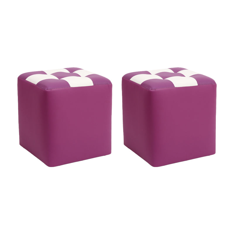Purple Modern Pouf Leather Check Print Pouf for Drawing Room