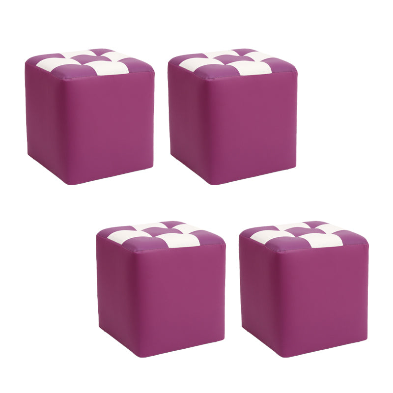 Purple Modern Pouf Leather Check Print Pouf for Drawing Room