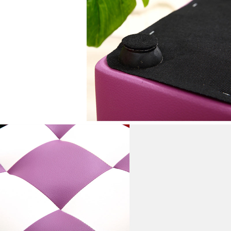 Purple Modern Pouf Leather Check Print Pouf for Drawing Room
