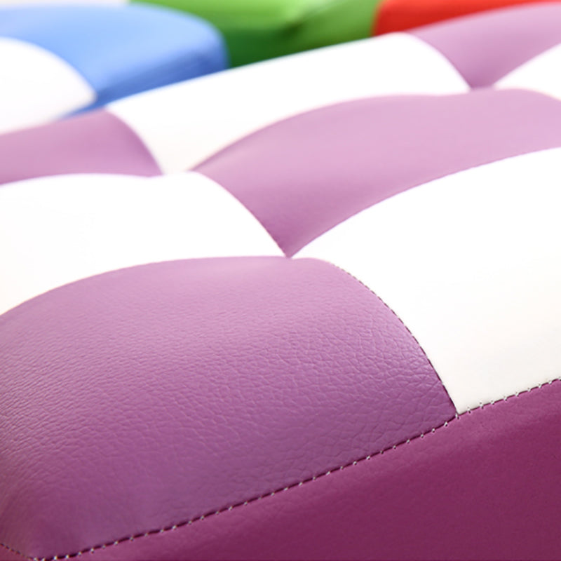 Purple Modern Pouf Leather Check Print Pouf for Drawing Room