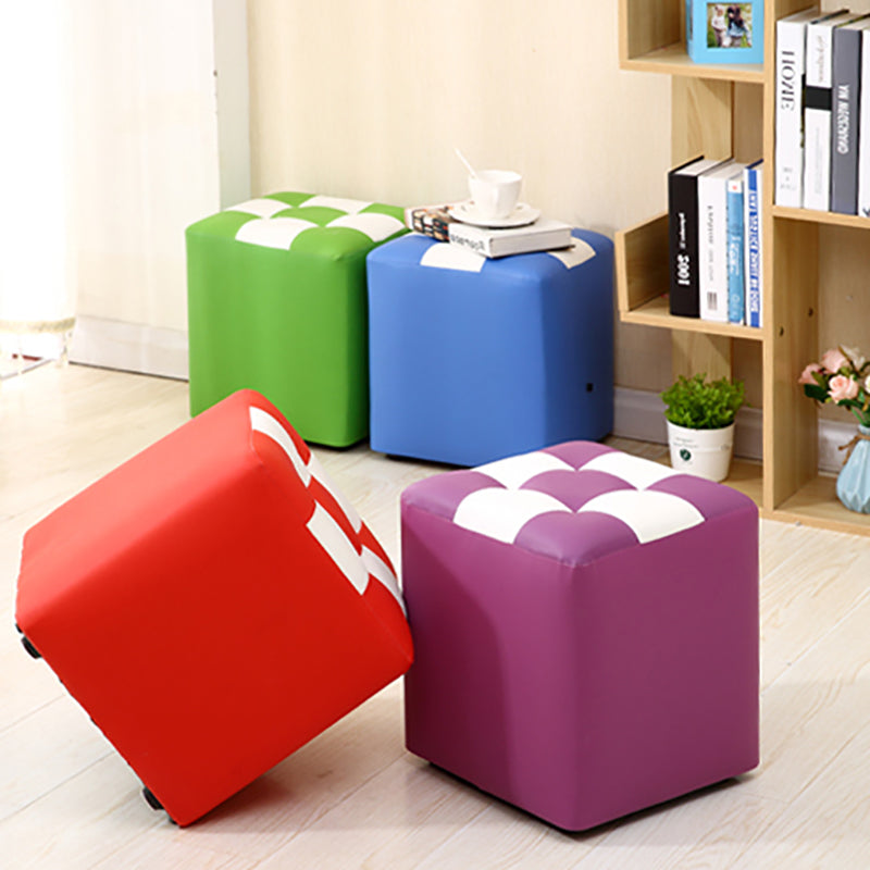 Purple Modern Pouf Leather Check Print Pouf for Drawing Room