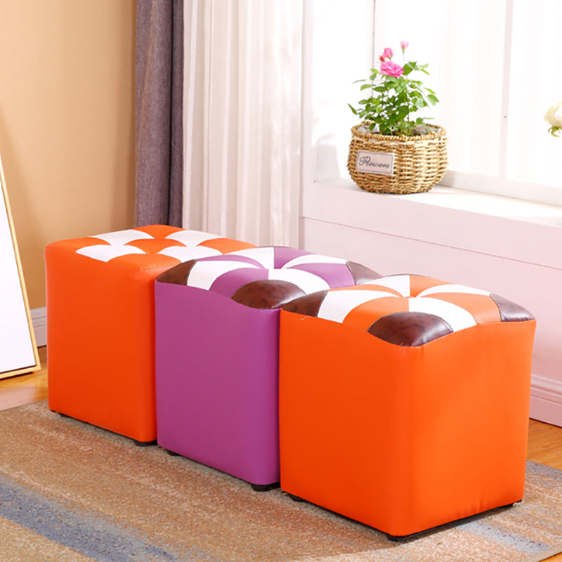 Purple Modern Pouf Leather Check Print Pouf for Drawing Room
