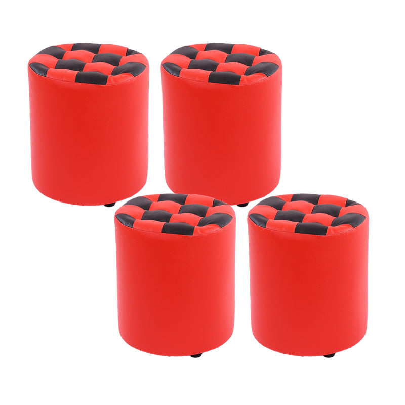 Modern Round Pouf Plaid Pattern Leather Pouf for Drawing Room