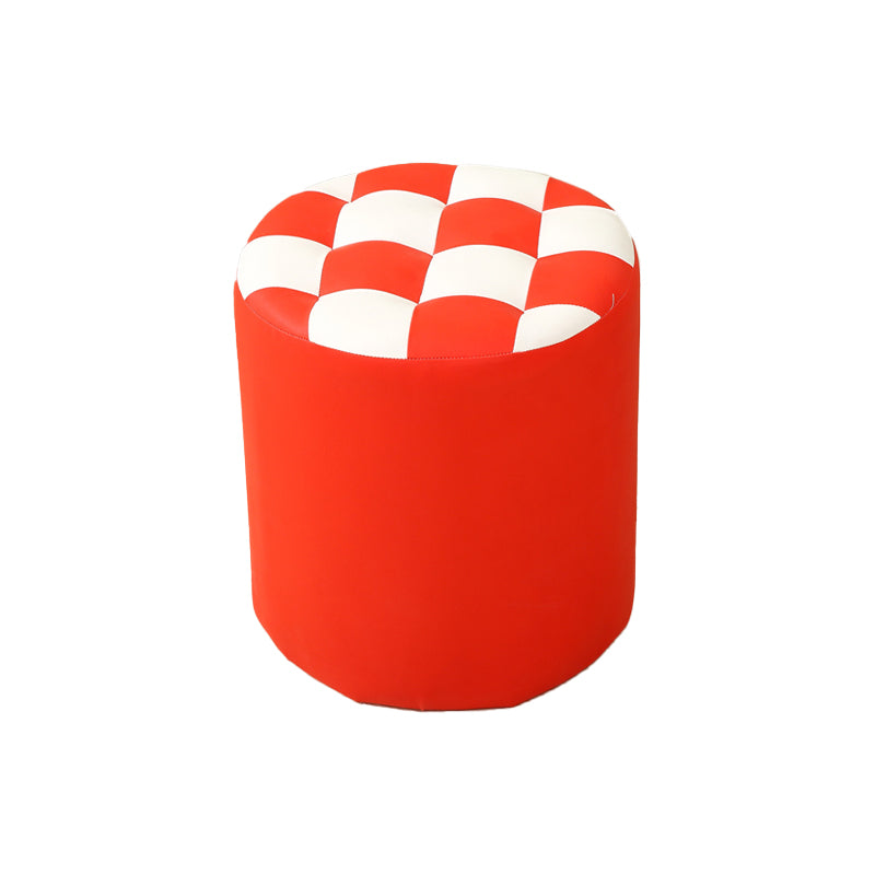 Modern Round Pouf Plaid Pattern Leather Pouf for Drawing Room