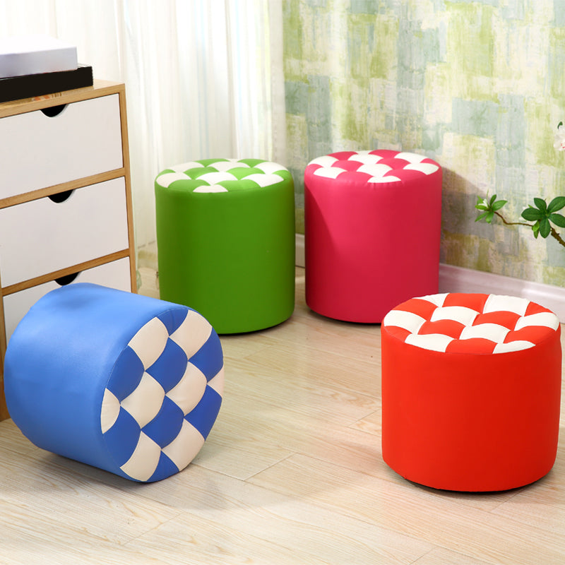 Modern Round Pouf Plaid Pattern Leather Pouf for Drawing Room