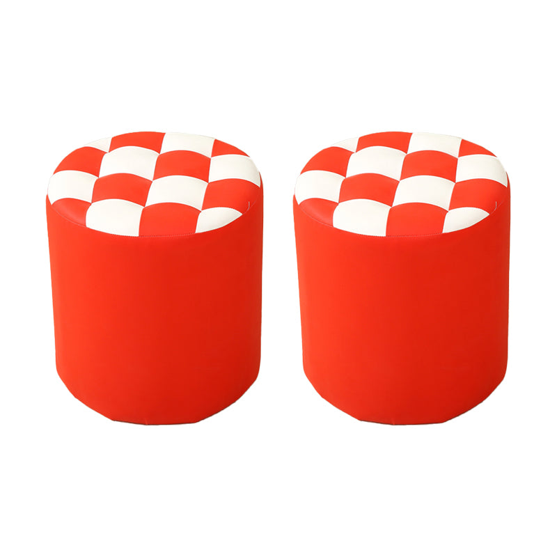 Modern Round Pouf Plaid Pattern Leather Pouf for Drawing Room