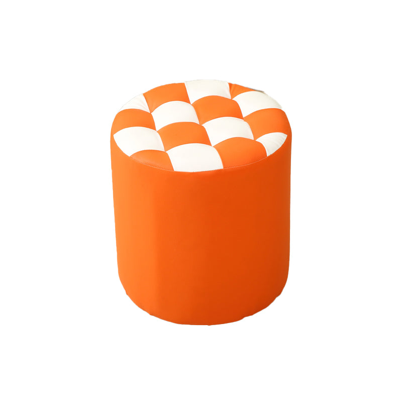 Modern Round Pouf Plaid Pattern Leather Pouf for Drawing Room