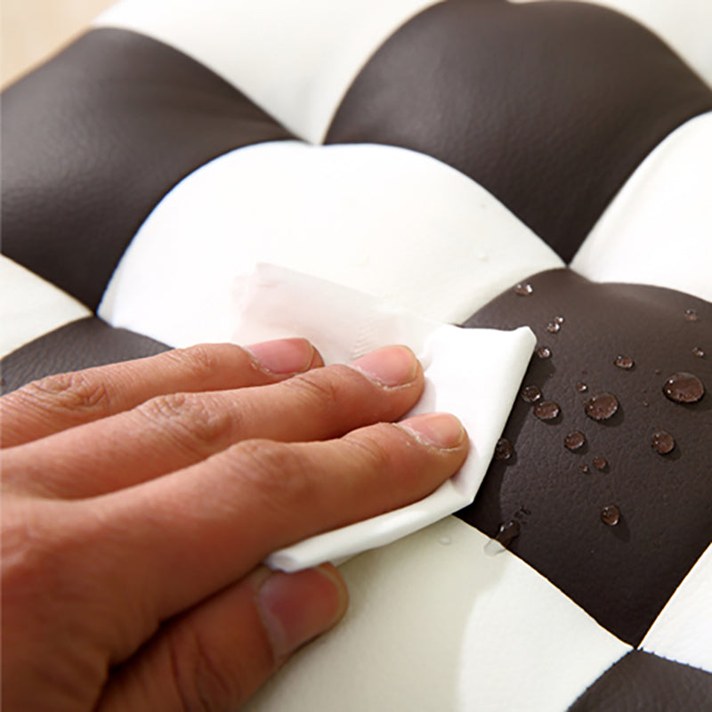 Modern Round Pouf Plaid Pattern Leather Pouf for Drawing Room