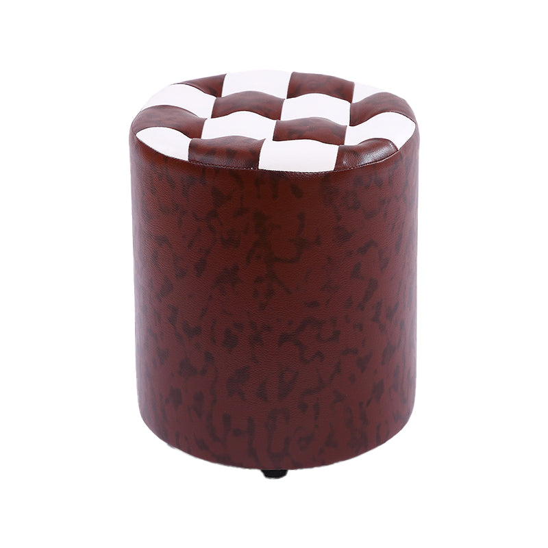 Modern Round Pouf Plaid Pattern Leather Pouf for Drawing Room