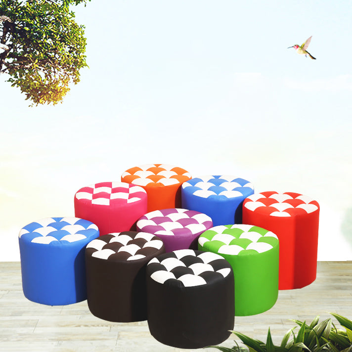 Modern Round Pouf Plaid Pattern Leather Pouf for Drawing Room
