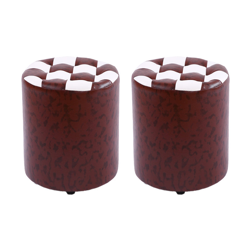 Modern Round Pouf Plaid Pattern Leather Pouf for Drawing Room