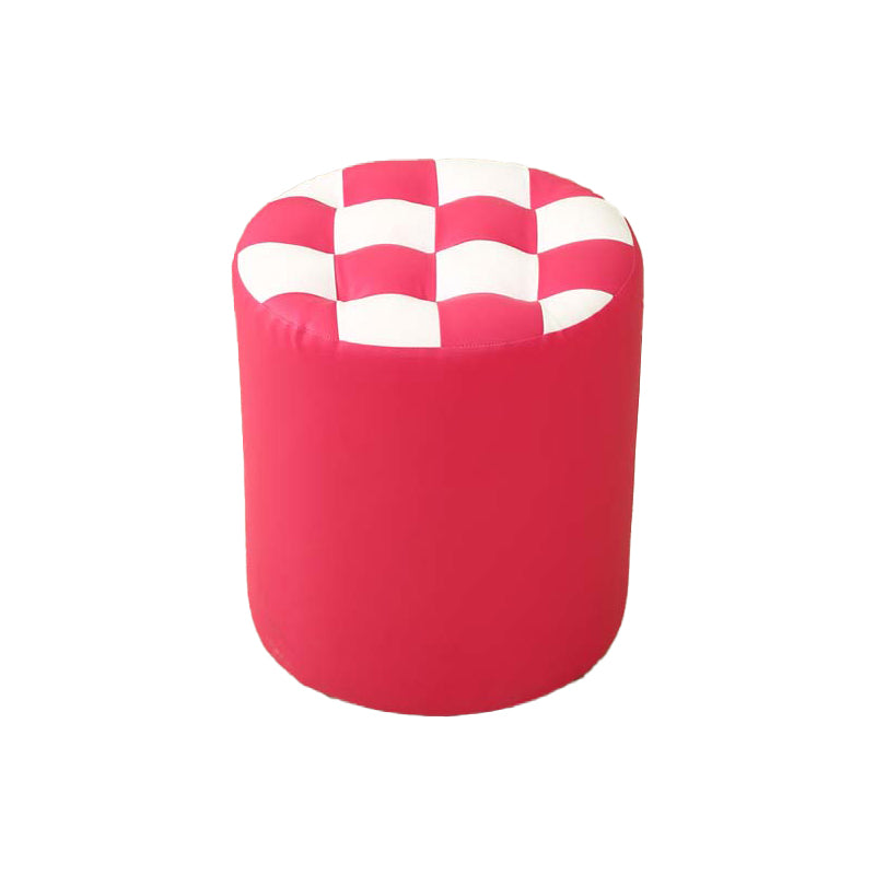 Modern Round Pouf Plaid Pattern Leather Pouf for Drawing Room