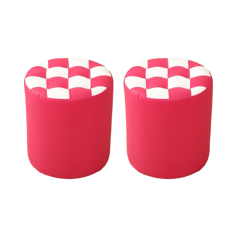 Modern Round Pouf Plaid Pattern Leather Pouf for Drawing Room