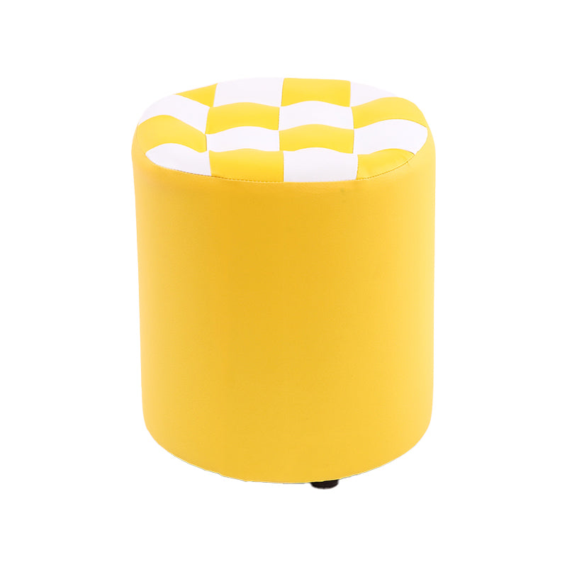 Modern Round Pouf Plaid Pattern Leather Pouf for Drawing Room