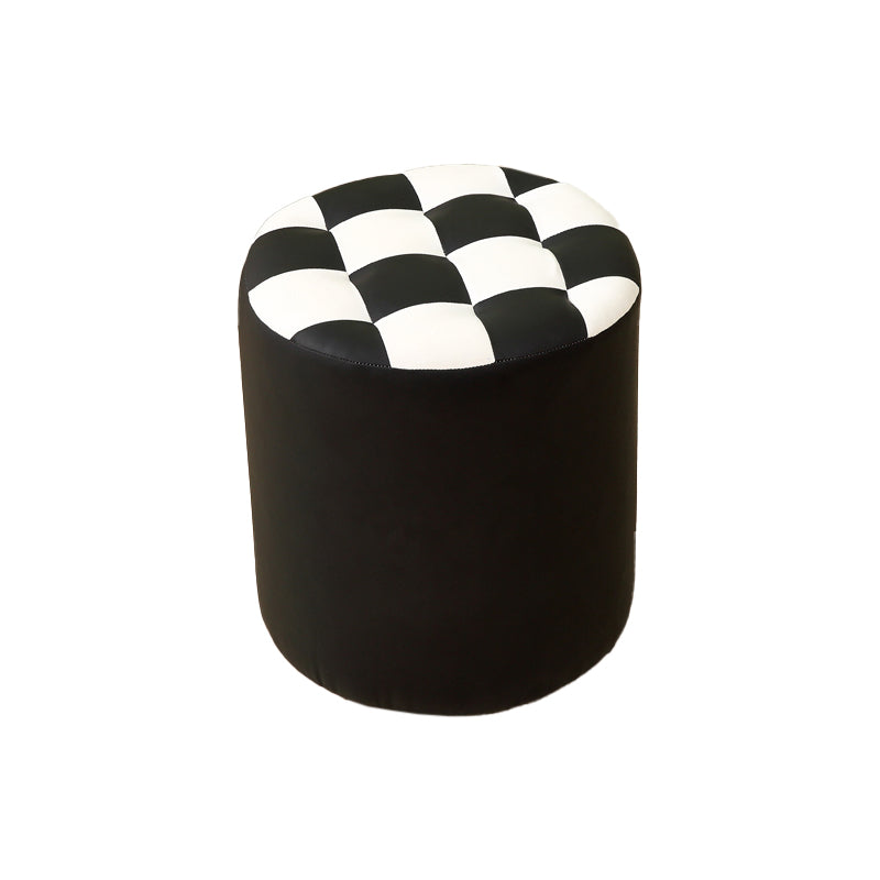 Modern Round Pouf Plaid Pattern Leather Pouf for Drawing Room
