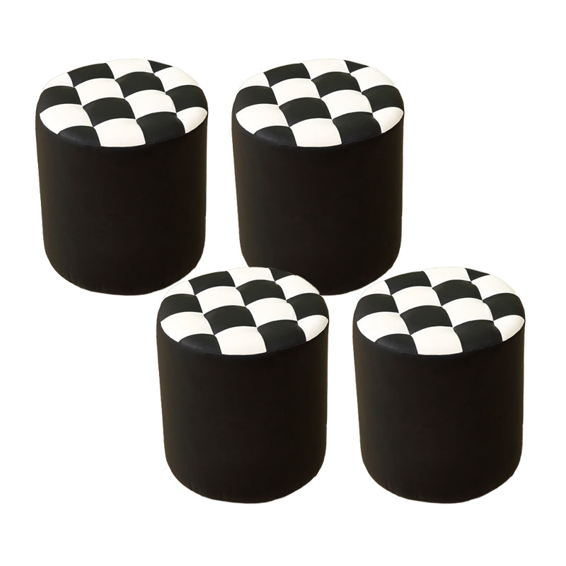 Modern Round Pouf Plaid Pattern Leather Pouf for Drawing Room