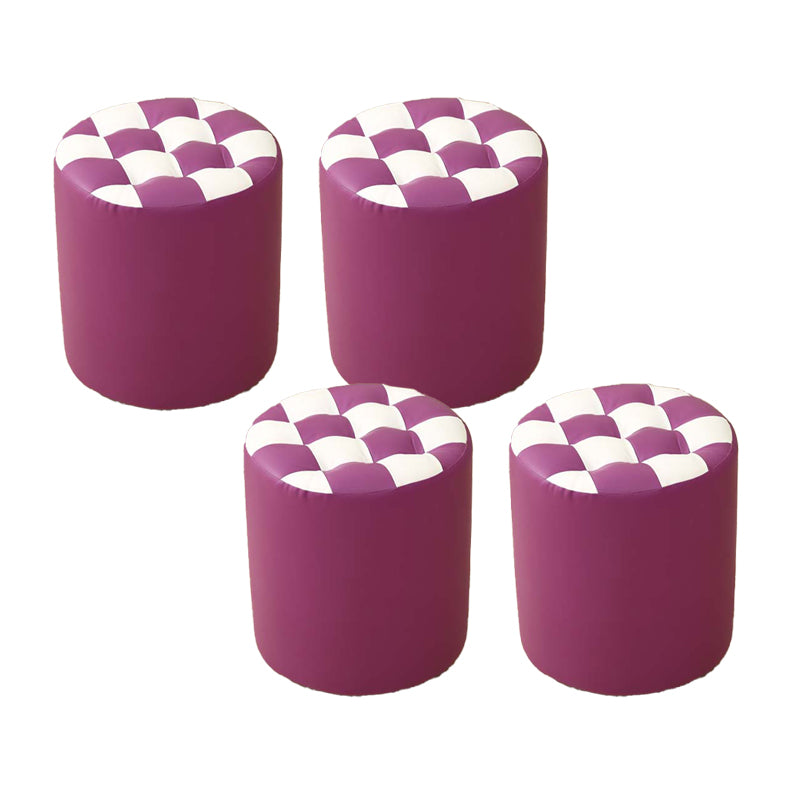 Modern Round Pouf Plaid Pattern Leather Pouf for Drawing Room