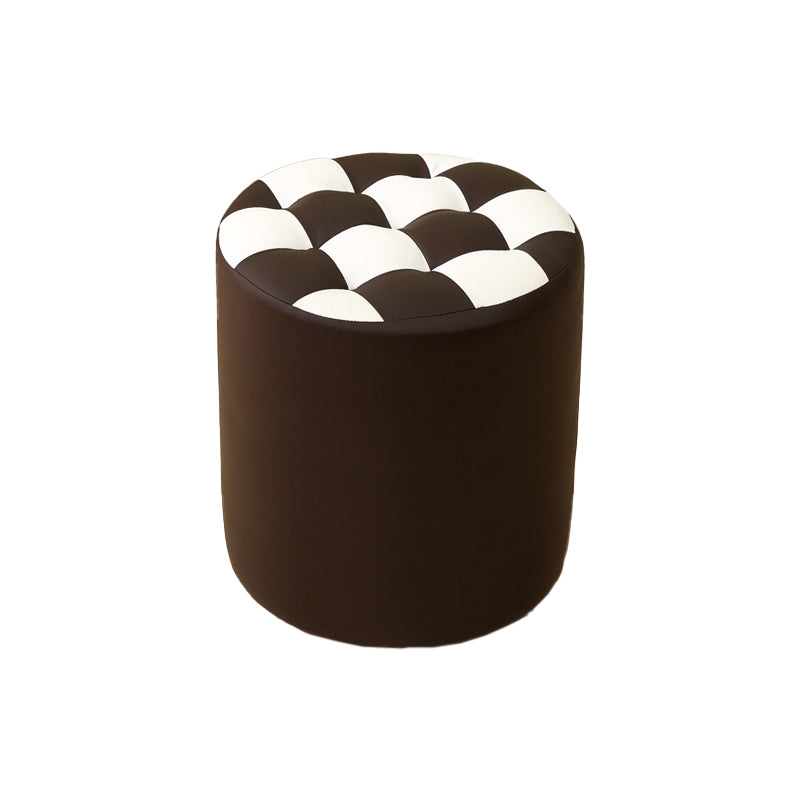 Modern Round Pouf Plaid Pattern Leather Pouf for Drawing Room