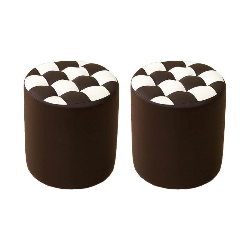 Modern Round Pouf Plaid Pattern Leather Pouf for Drawing Room