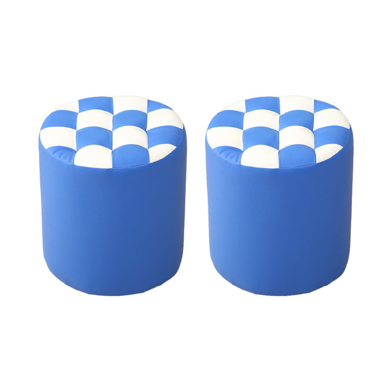 Modern Round Pouf Plaid Pattern Leather Pouf for Drawing Room