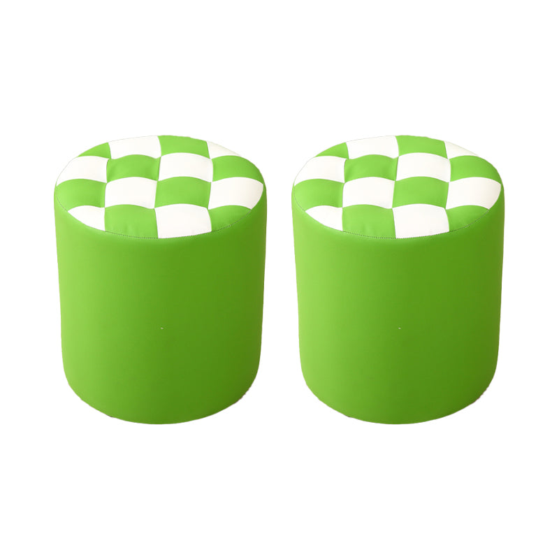 Modern Round Pouf Plaid Pattern Leather Pouf for Drawing Room