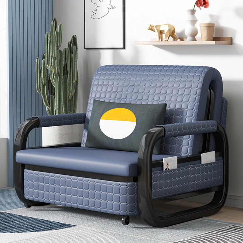 Modern Sofa Bed in Blue Faux Leather Futon And Mattress with Storage