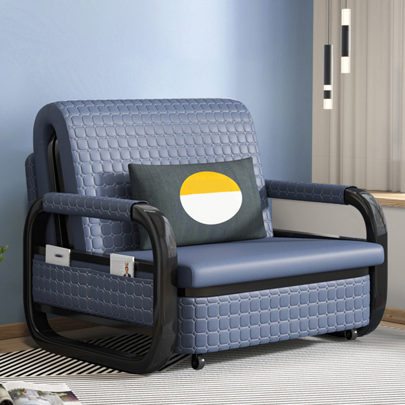 Modern Sofa Bed in Blue Faux Leather Futon And Mattress with Storage