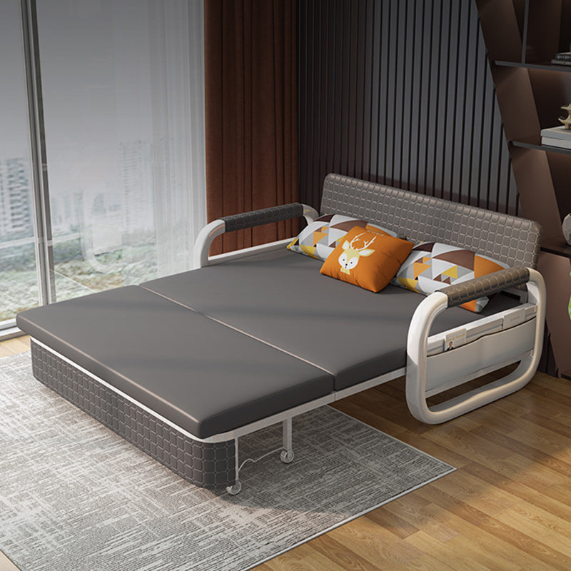 Faux Leather Square Arm Sleeper with Storage Scandinavian Futon Sleeper Sofa Bed in Gray