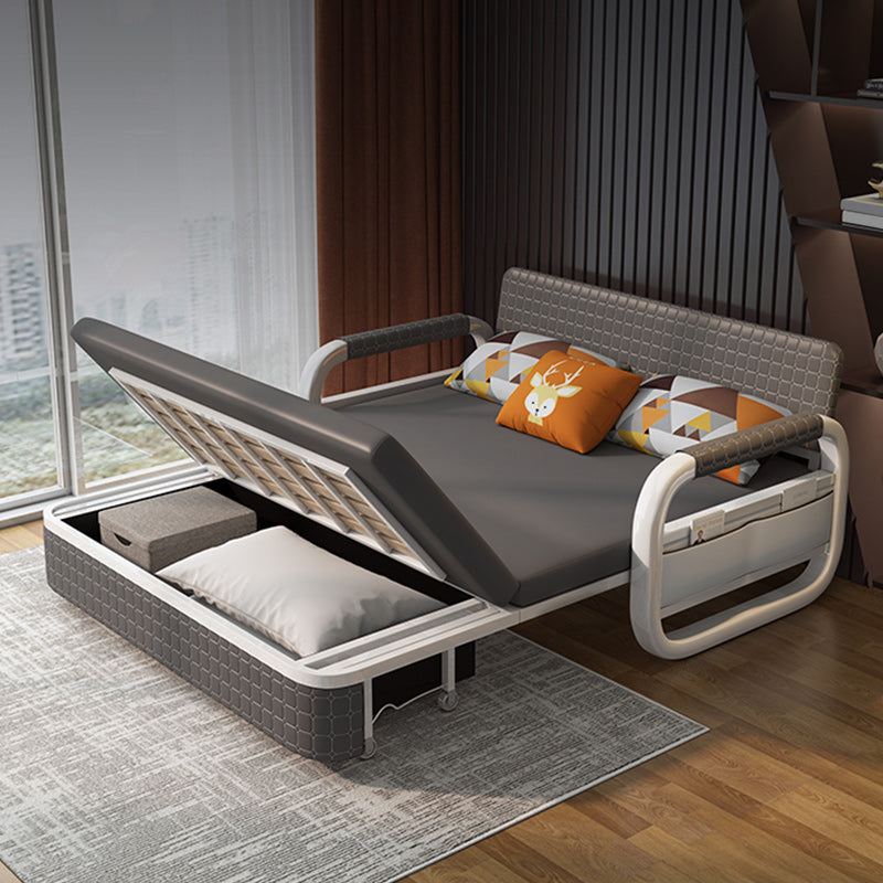 Faux Leather Square Arm Sleeper with Storage Scandinavian Futon Sleeper Sofa Bed in Gray