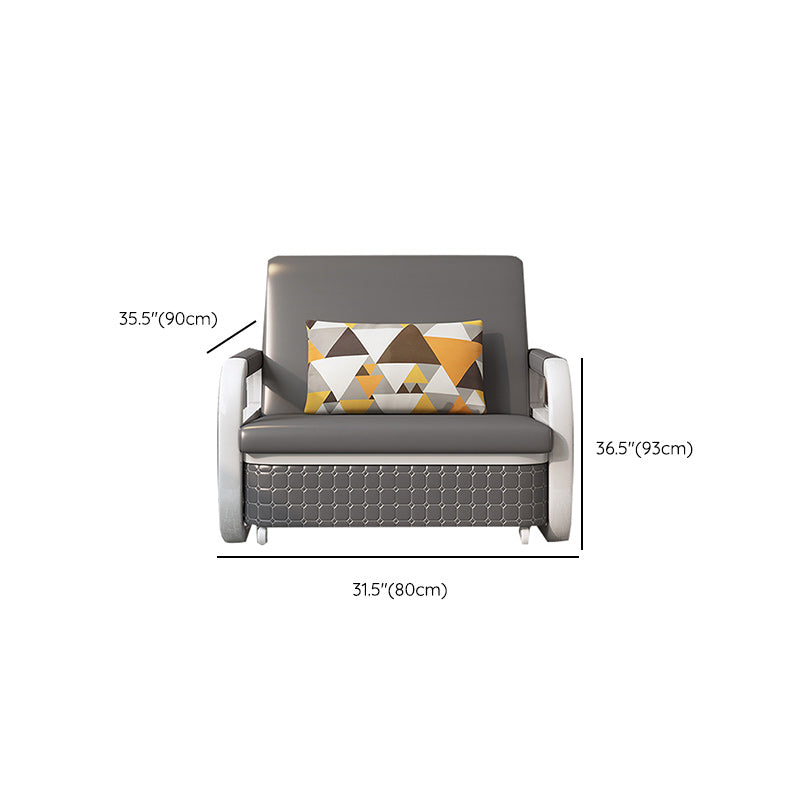 Faux Leather Square Arm Sleeper with Storage Scandinavian Futon Sleeper Sofa Bed in Gray
