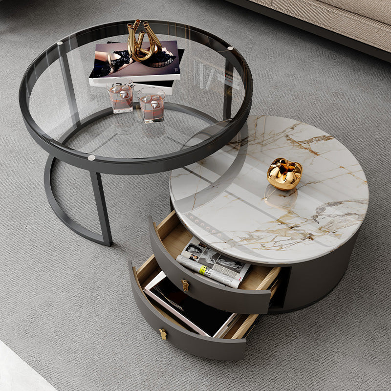 Contemporary Coffee Table Set Round 2-Piece Coffee Cocktail Table