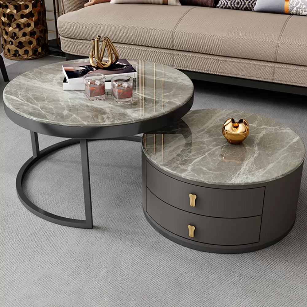 Contemporary Coffee Table Set Round 2-Piece Coffee Cocktail Table