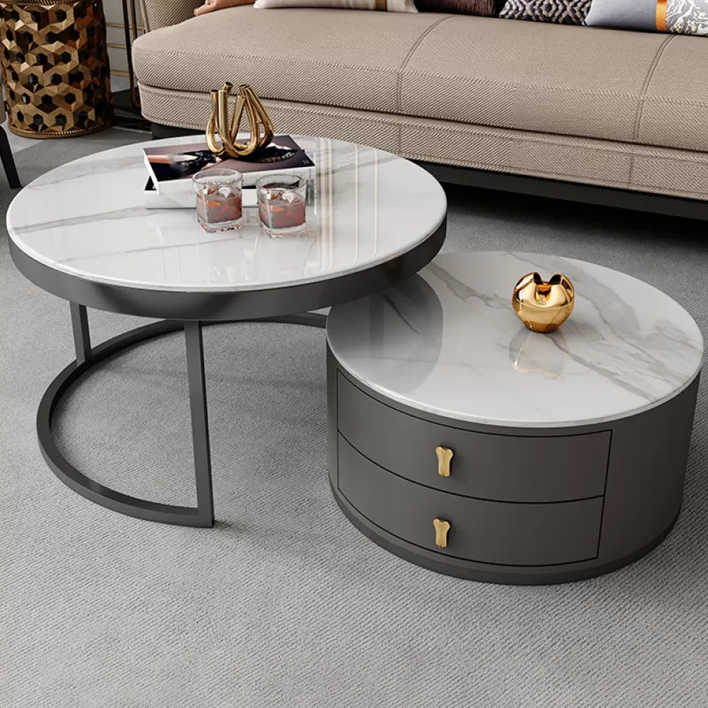 Contemporary Coffee Table Set Round 2-Piece Coffee Cocktail Table