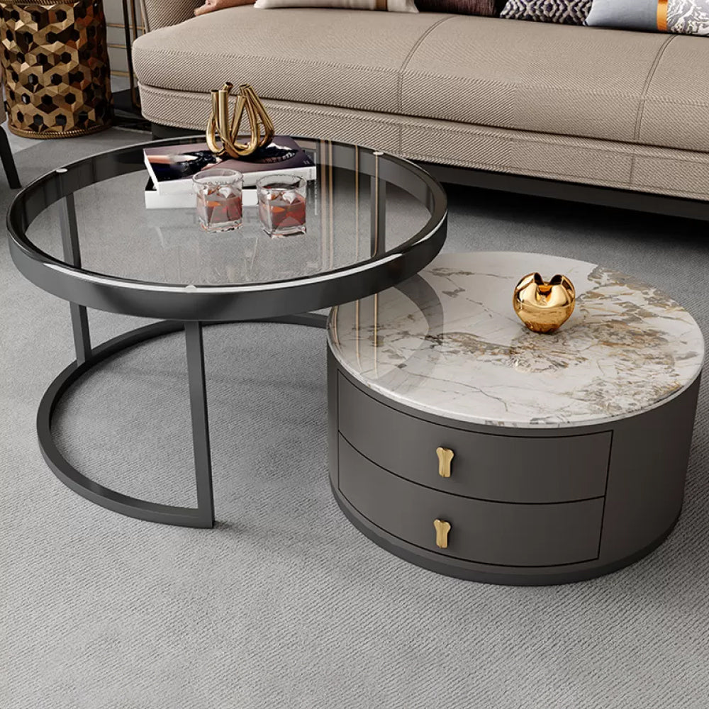 Contemporary Coffee Table Set Round 2-Piece Coffee Cocktail Table