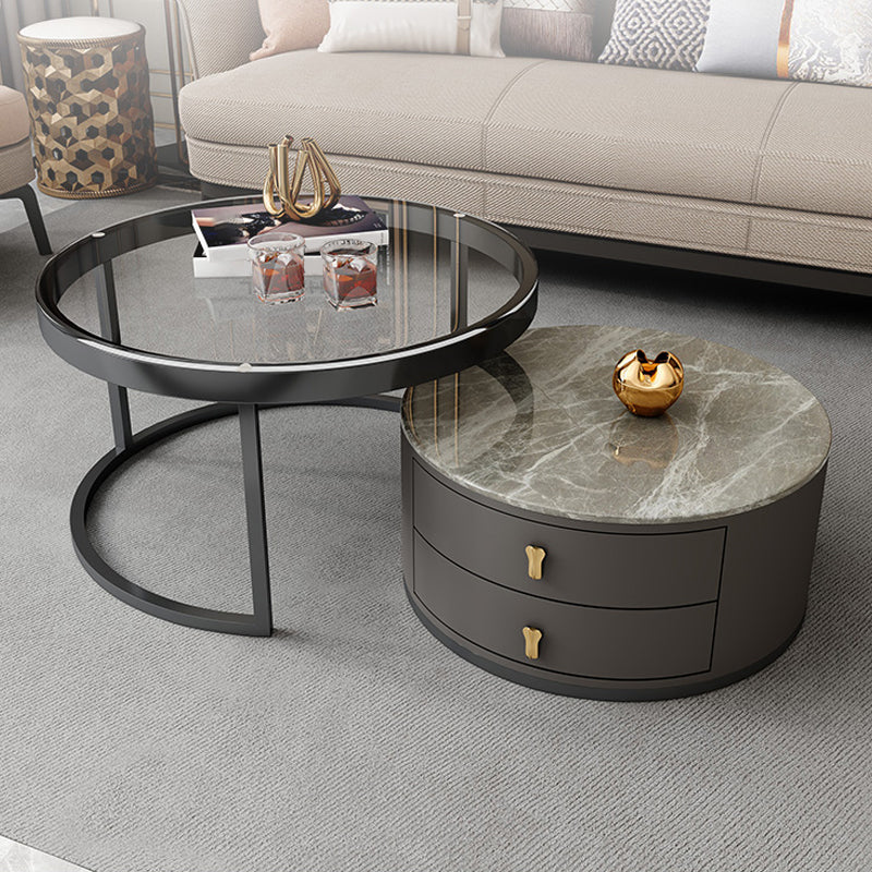 Contemporary Coffee Table Set Round 2-Piece Coffee Cocktail Table