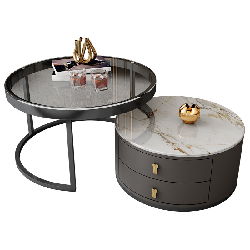 Contemporary Coffee Table Set Round 2-Piece Coffee Cocktail Table