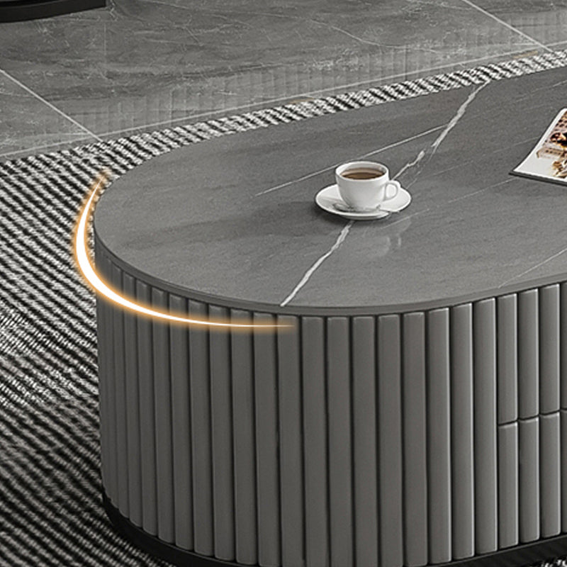 Round Coffee Table Slate Frame Nesting Coffee Table Set with 2 Drawers