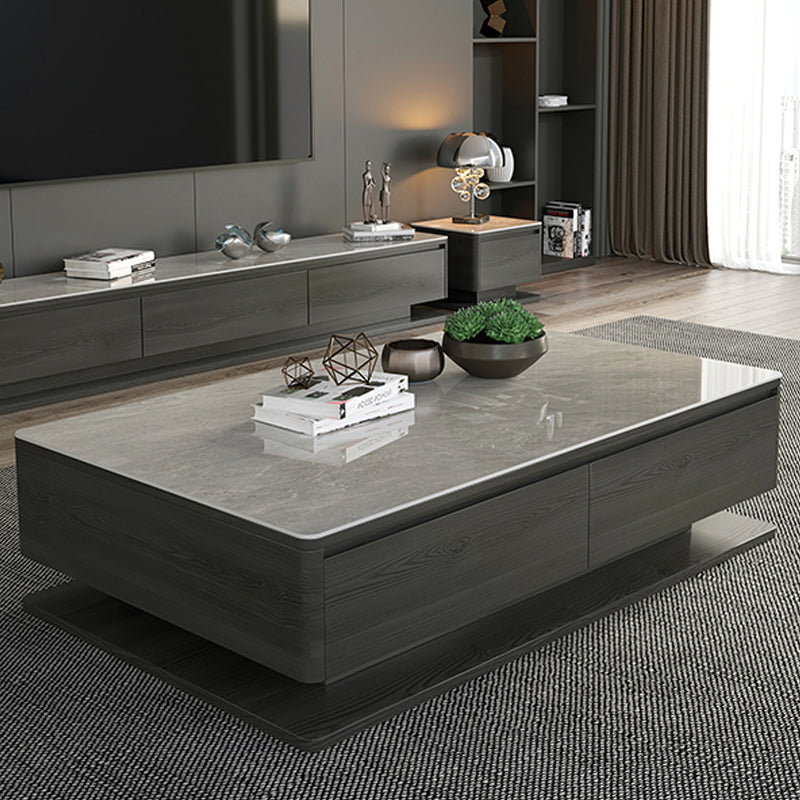 16"H Contemporary Coffee Table Slate Rectangle Single Cocktail Table