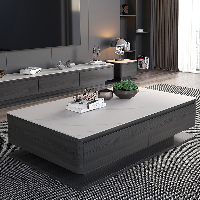 16"H Contemporary Coffee Table Slate Rectangle Single Cocktail Table