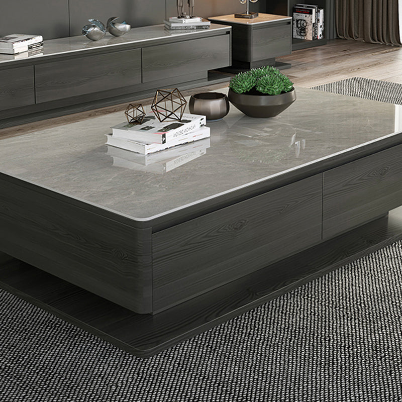 16"H Contemporary Coffee Table Slate Rectangle Single Cocktail Table