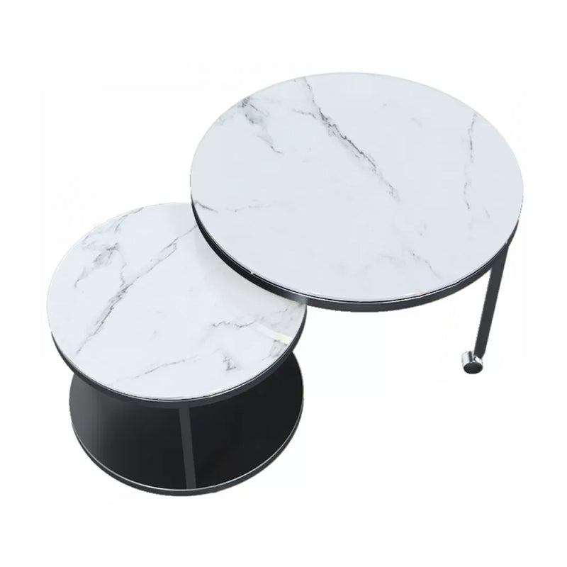 Contemporary Coffee Table Set Slate Round 2-Piece Coffee Cocktail Table