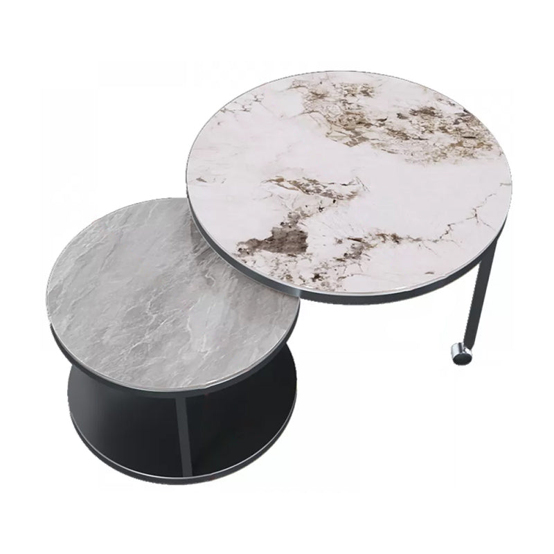 Contemporary Coffee Table Set Slate Round 2-Piece Coffee Cocktail Table