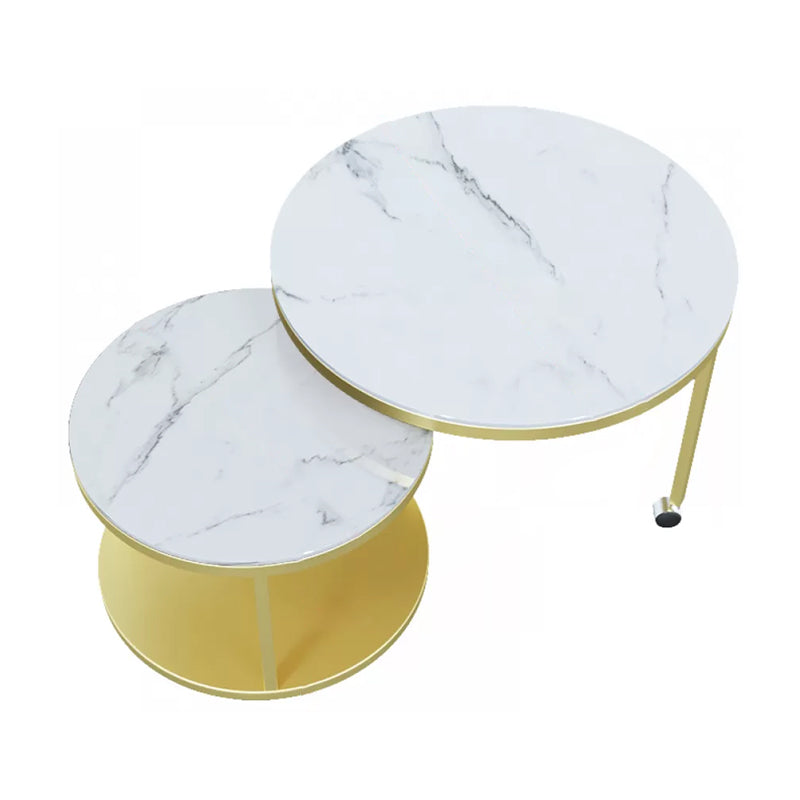 Contemporary Coffee Table Set Slate Round 2-Piece Coffee Cocktail Table