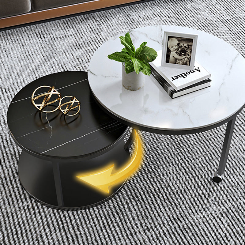 Contemporary Coffee Table Set Slate Round 2-Piece Coffee Cocktail Table