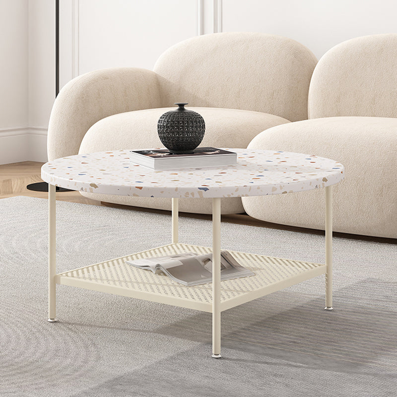 17"H Contemporary Coffee Table White Coffee Cocktail Table with Storage